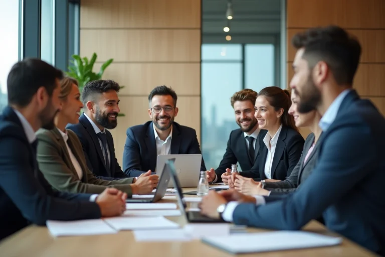 Groupe de professionnels en réunion dans un bureau moderne