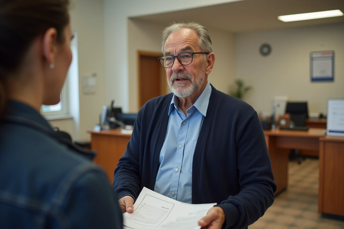 Homme déposant une fiche d'état civil au guichet d'une mairie française