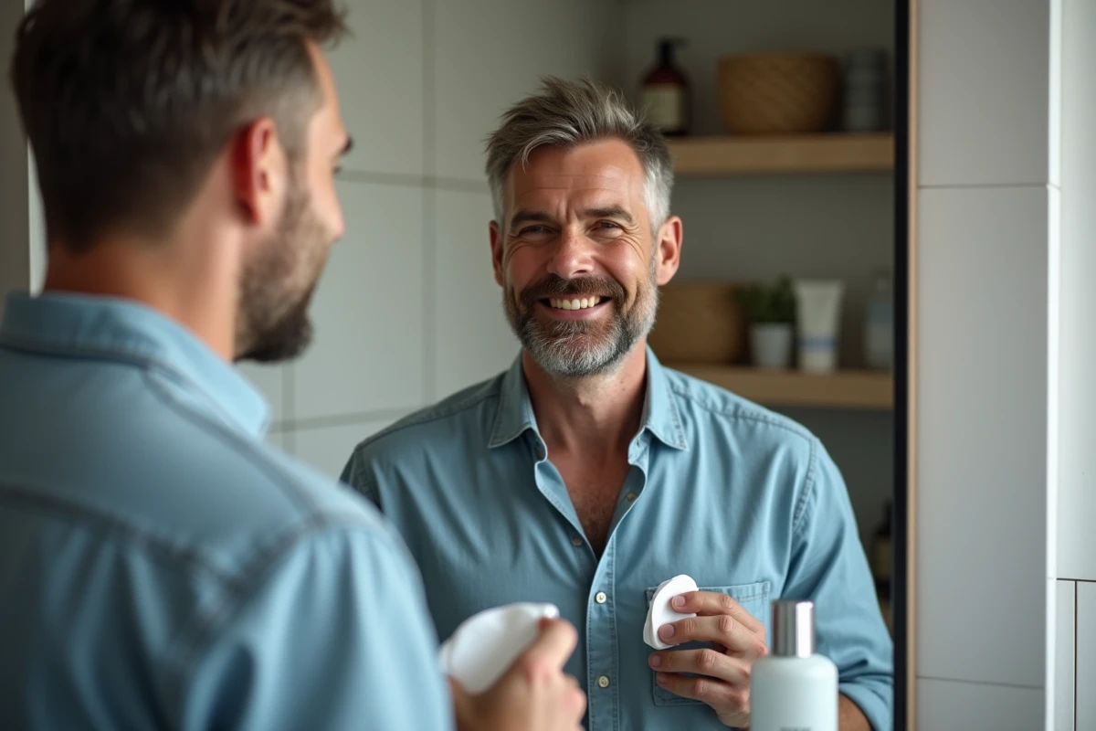 Homme se nettoyant le visage dans la salle de bain