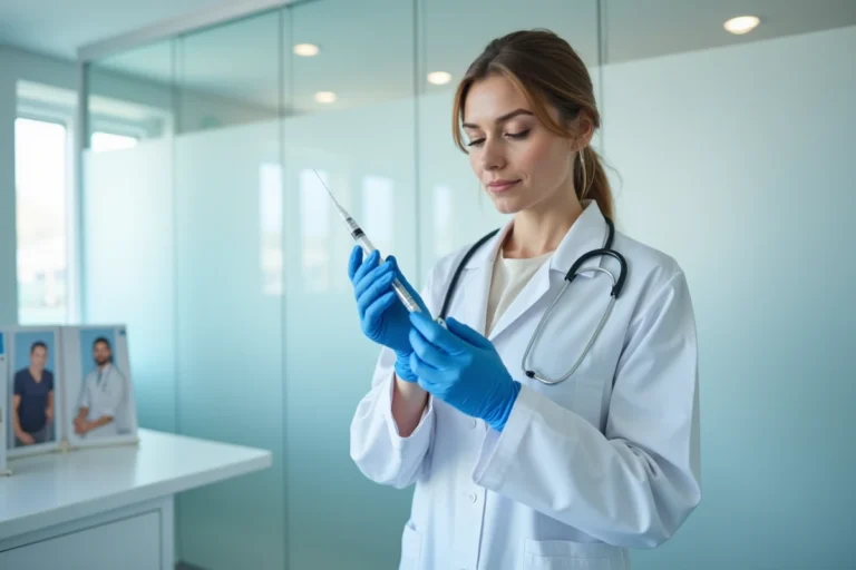 Médecin tenant un stylo injecteur médical lors d'une consultation sur les injections pour perdre du poids