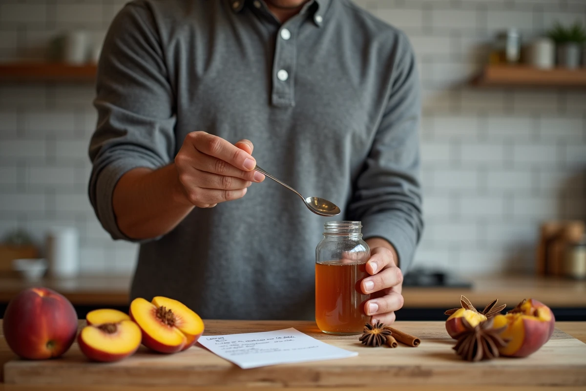Homme préparant une recette de fruits maison avec du vinaigre de cidre comme alternative à l'alcool